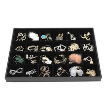 Black Velvet Stackable 24 Grid Jewelry Tray Showcase Small, 24