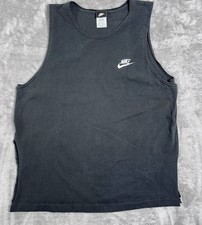 Vintage Y2K Nike Made In USA Muscle Tank Large Fade Black High Side Slits