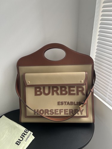 Burberry Pocket Bag Large Beige Brown Full Leather Crossbody Bag Duty Paid