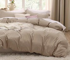 Bedsure 100 Washed Cotton Duvet Cover King 3 Piece Latte 104"x90