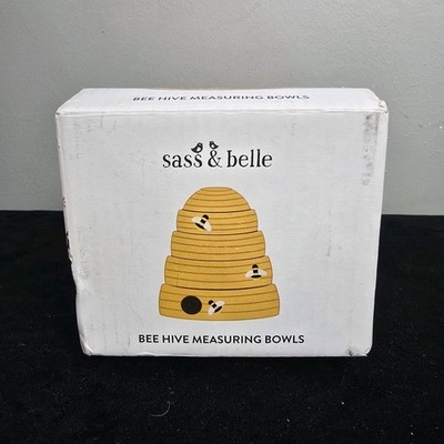 Sass & Belle Bee Hive Ceramic Measuring Bowls Set Yellow 1 Cup 1/2 1/3 1/4