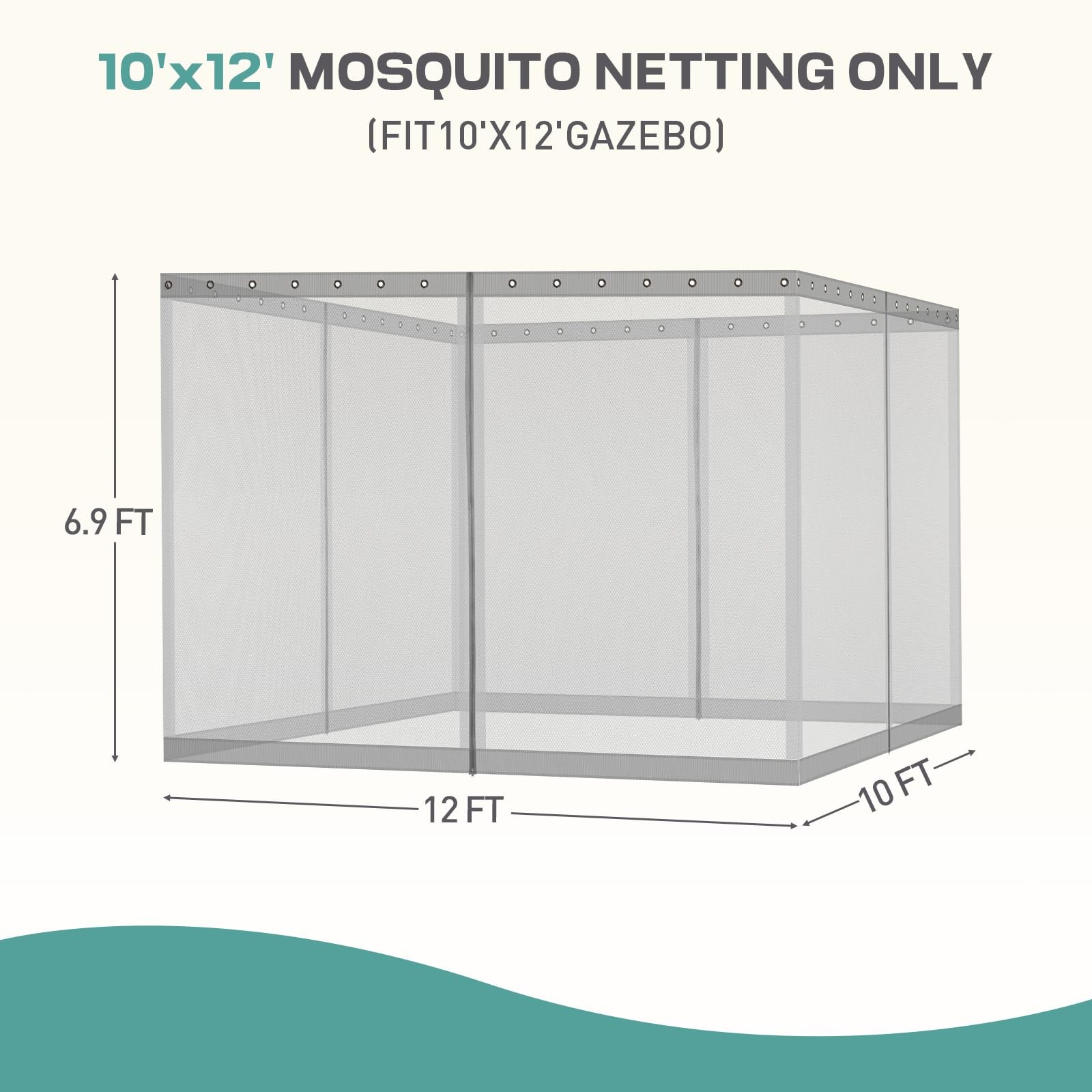 Aoodor Universal 10x12 ft Gazebo Mosquito Netting, Replacement 4-Panel Sidewa...