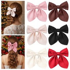 6 Pcs Hair Bows for Women, Cute Bow Hair Clips with Long Tail Silky Satin Hai...