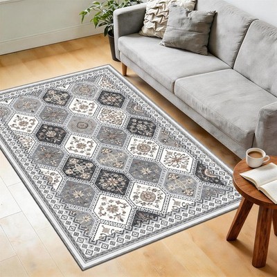 4x6 Area Rug, Soft Non-Slip Boho Moroccan Rug, Low-Pile Printed Indoor Washab...