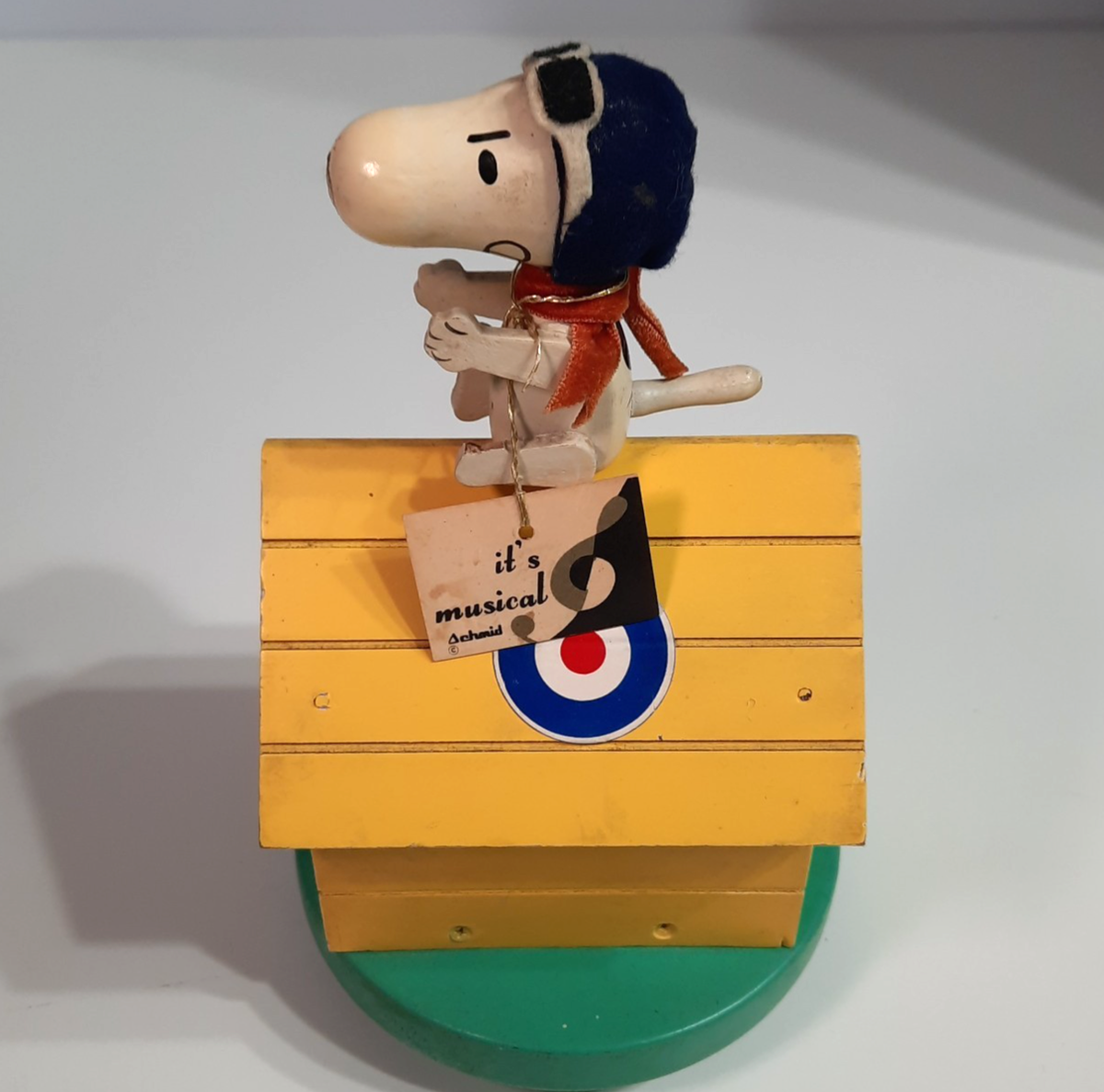 Vintage 1968 Snoopy Red Baron Musical Spinning Doghouse Schmid