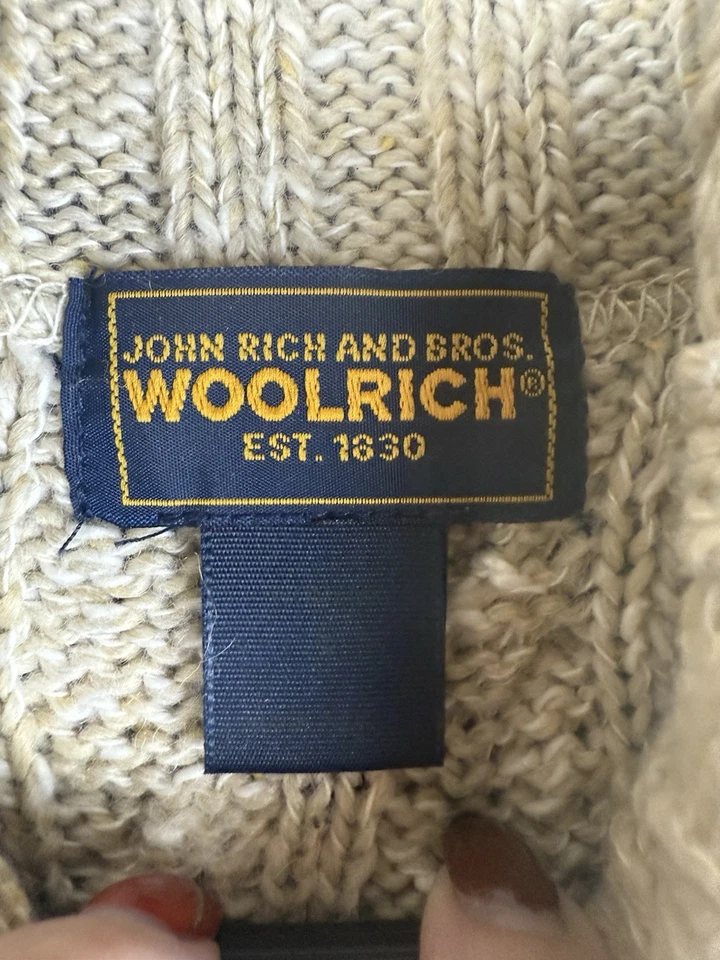 Suéter Woolrich Para Mujer S Marfil Beige Tejido con Cable Hecho en EE. UU. Mezcla de Lana Cuello Alto Foto 3 de 4
