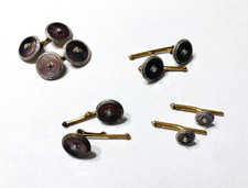 Art Deco Barry 14k Gold Plate Set MOP Cufflinks  Formal Tux Shirt Studs 8 Piece