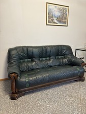 Salotto in pelle con tavolino - divano + 2 poltrone -legno massiccio