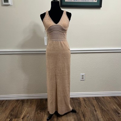Torn By Ronny Kobo Women's Madi Dress Tan Crocheted Maxi Size L. NEW