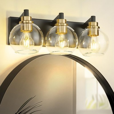 Bathroom Light Fixtures, 3-Light Black and Gold Bathroom Vanity Light, Modern...