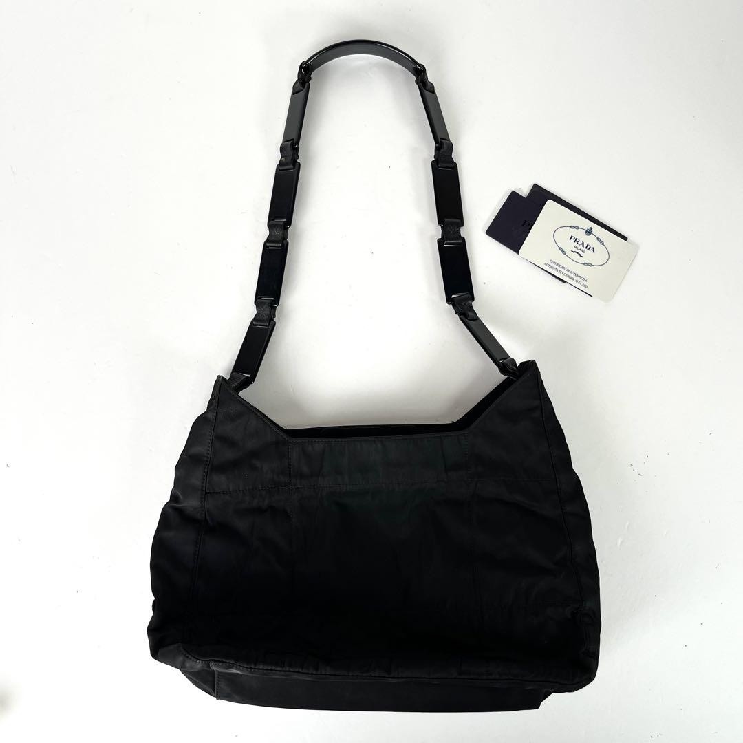 Prada Plastic Handle Shoulder Bag Black Quilted Nylon Used