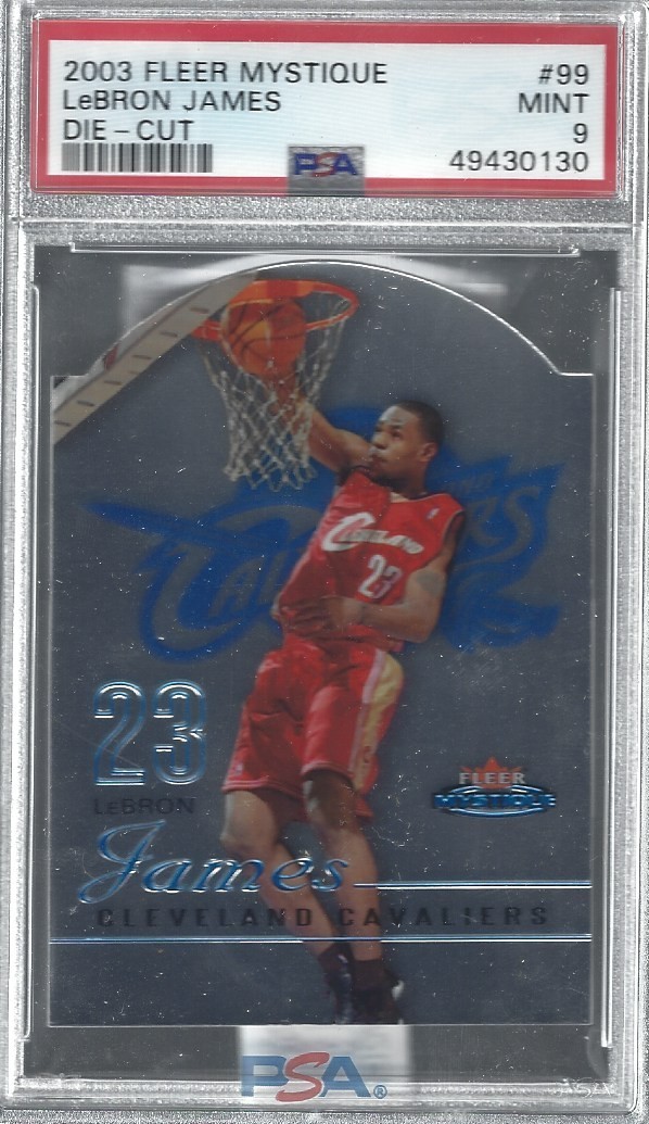 2003 FLEER MYSTIQUE "DIE-CUT" #99 LEBRON JAMES RC (#470/600) PSA MINT 9