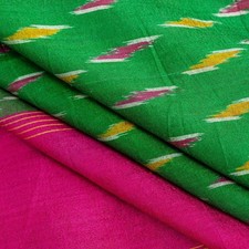 Sanskriti Vintage Sarees Green Pochampally Hand Woven Ikat Pure Silk 5Yd Sari