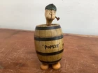 Vintage J. Chein tin litho wind-up Popeye in a barrel 1930s