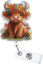 Funny Badge Reel, Cute Highland Cow Retractable ID Card Badge Holder, Name Tag P