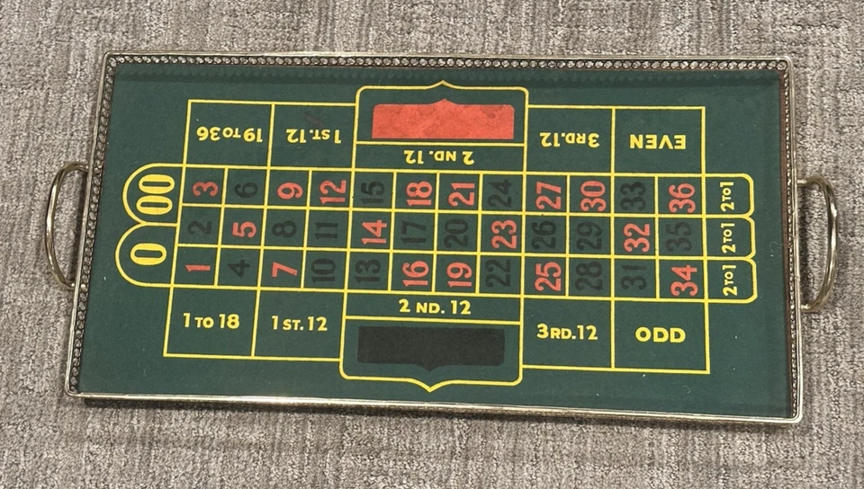 ROULETTE FELT DRINK SERVING TRAY MCM 1960S HANDLES 23" * 12" ONE OF A KIND EUC - Image 2 of 4