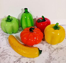 Vintage Murano Style Hand Blown Heavy Glass Fruits  Vegetables Lot of 6