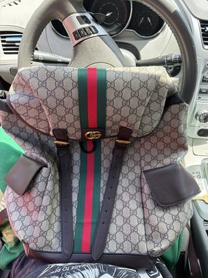 Gucci GG Monogram Web Stripe Backpack Buckle Closure w/ Outer Pockets