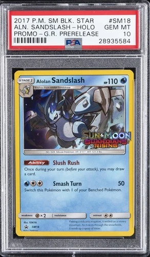 2017 POKEMON SM BLACK STAR PROMO #SM18 ALOLAN SANDSLASH-HOLO PSA 10