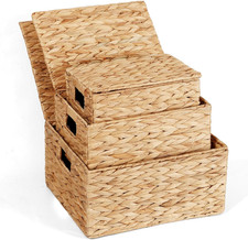 Natural Wicker Storage Baskets with Lids - 3 Pack for Organizing Gifts