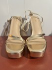 NEW $49 Woman Gold Platform Strapy Sandal High Block Heels Square Open Toe Sz 11 — photo 3