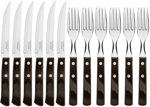 TRAMONTINA CHURRASCO POLYWOOD BARBCUE BBQ KNIFE & FORK 12PC SET 21199/911 - Picture 4 of 8