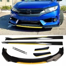 Front Bumper Lip Side Skirt Rear Bumper Lip Strut Rods For Honda Black Yellow
