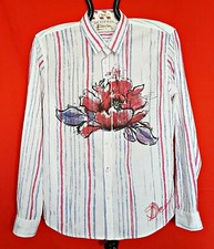 AUTHENTIC DESIGUAL STRIPED FLOWER LOGO EMBROIDERY COTTON MENS DRESS SHIRT L 42