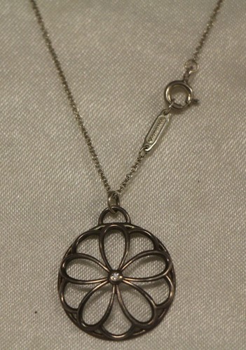 Tiffany & Co Sterling Silver Flower Garden Diamond Necklace Pendant 16" Necklace - Picture 7 of 12