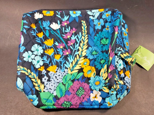 VERA BRADLEY Large Zip Cosmetic MIDNIGHT BLUES Make Up Bag Travel NWT #10108-136