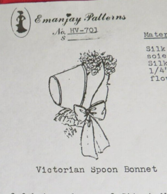 1:12 Vintage Dollhouse Doll Pattern ~ EMANJAY~ VICTORIAN SPOON BONNET # ...