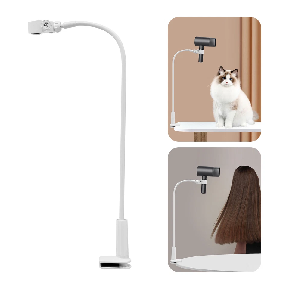 360 Degree Rotating Hair Dryer Stand Adjustable Stand Holder Hands-Free White - Image 2 of 4