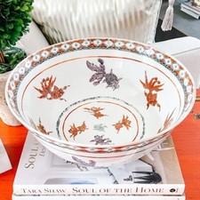Chinese Goldfish Bowl Large 12” X 5.5”H Red & Lavender Fish Punch Bowl