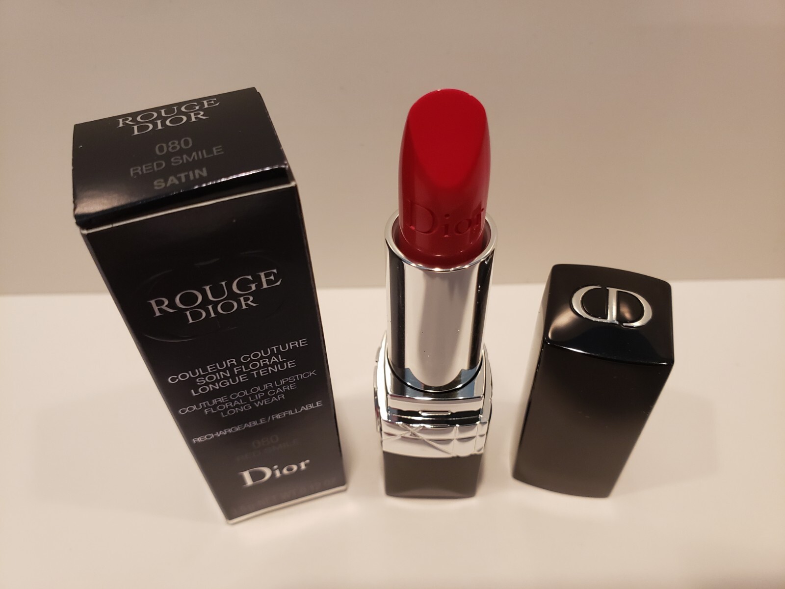 Dior Rouge Dior Refillable Lipstick in 080 Red Smile Satin Finish New In Box-image