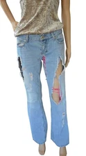 Vintage y2k Taunt Womens Distressed Light Blue Denim Jeans Pink Accents Size 7L
