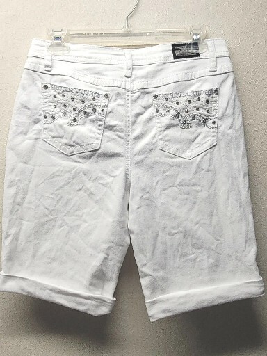EARL JEAN White Denim Shorts Embroidered Cuffed Bermuda Stretch