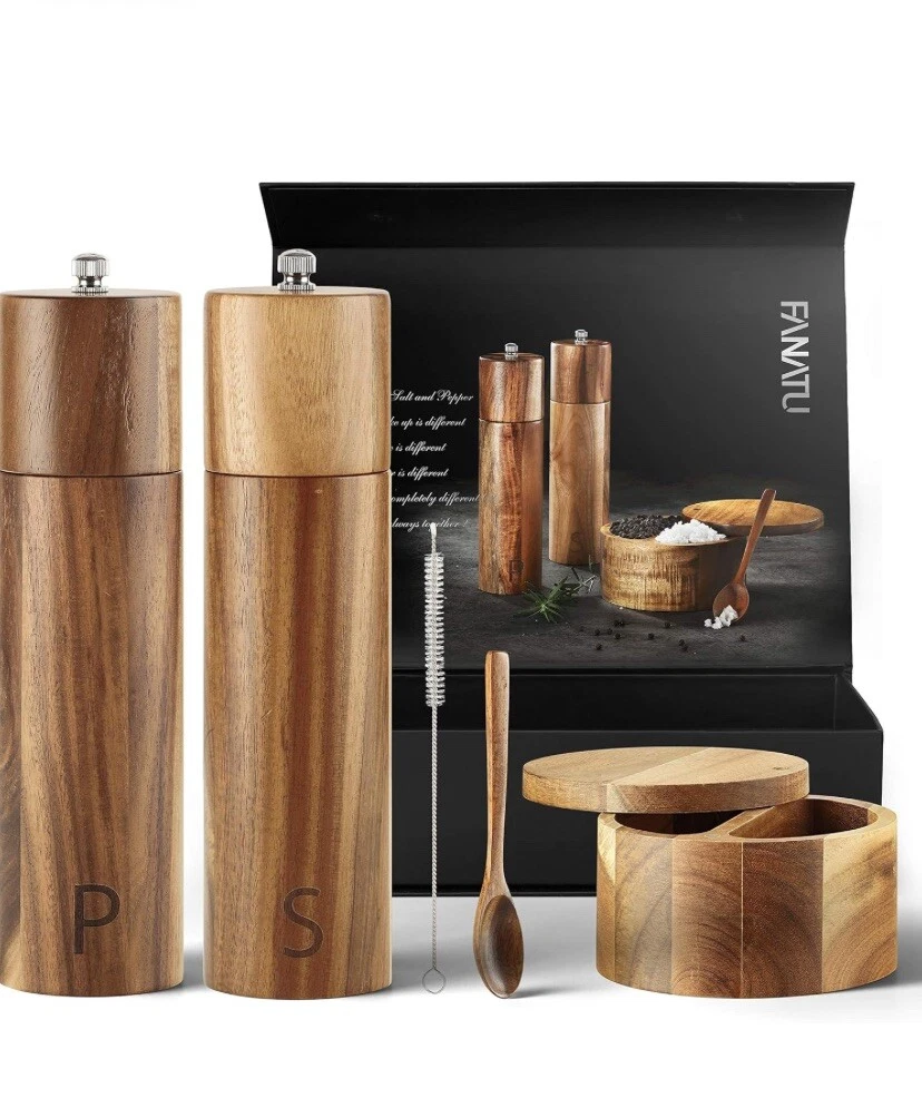 FANATU Acacia Wooden Premium Salt And Pepper Grinders Gift Set