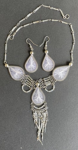 White Dream Catcher Silk Thread Necklace Earrings Set Peruvian Handmade Peru - Picture 8 of 10