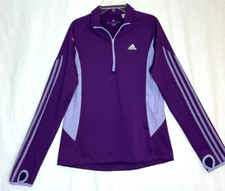 Adidas Purple Climalite Women's Track Jacket, 1/4 Zip, Logo, Thumb Loops, Small
