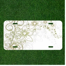 Custom Personalized License Plate Auto Tag With Golden Flower Outlines Art