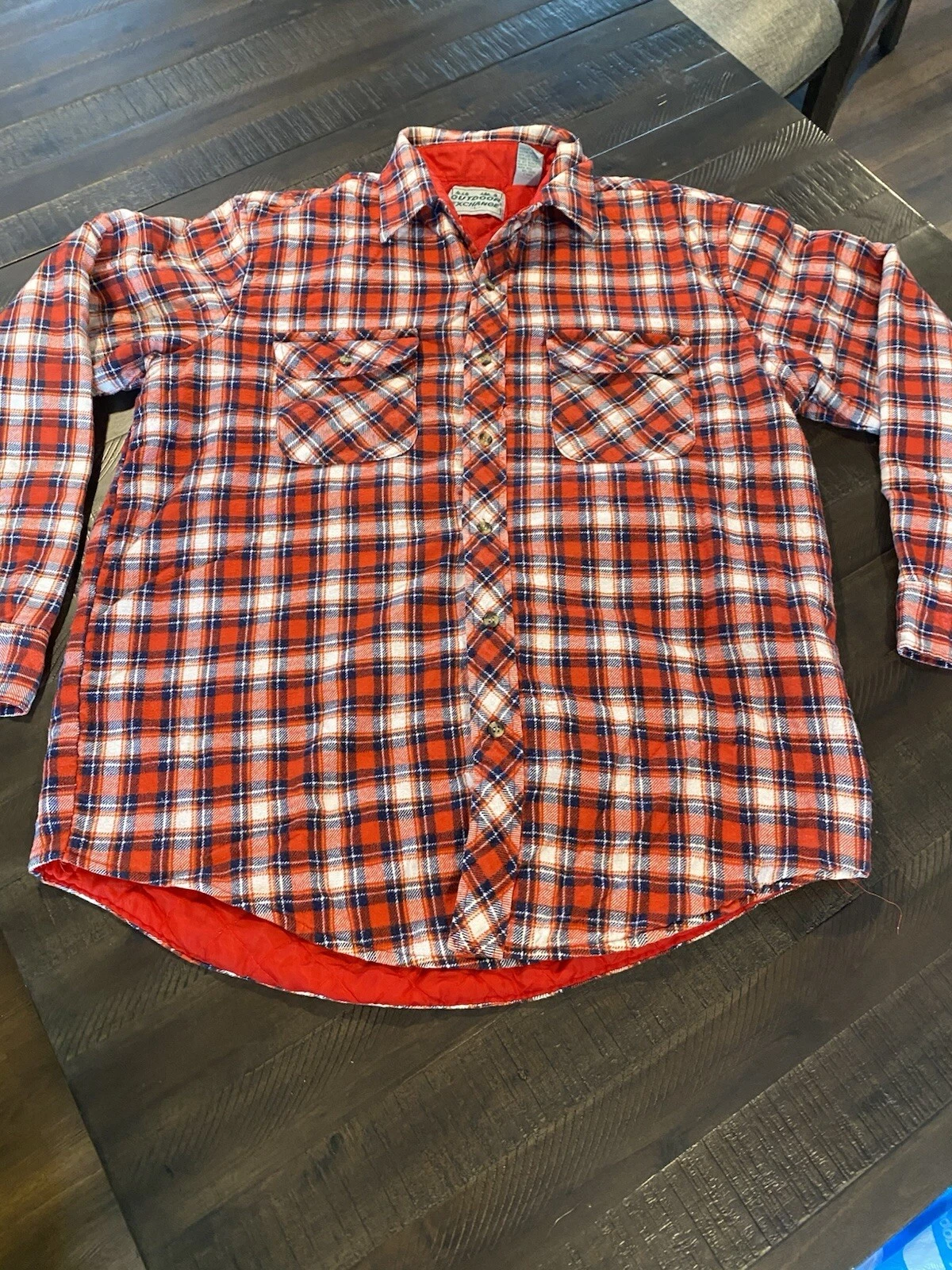 Vintage Outdoor Exchange Red Plaid Flannel Lined Button Up Jacket Shirt Large