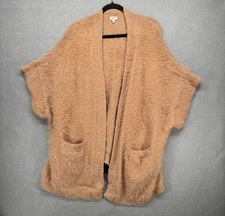 Aerie Sweater Womens Size XS/S Tan Fuzzy Eyelash Cape Cardigan Soft Open Front