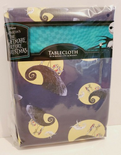 DISNEY NIGHTMARE BEFORE CHRISTMAS VINYL TABLE COVER 70" RND JACK SALLY ZERO HILL - 第 1/2 張圖片