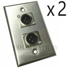 2 Pack - 2-Port Dual Socket XLR Male Stainless Steel Microphone Mic Wall Plate