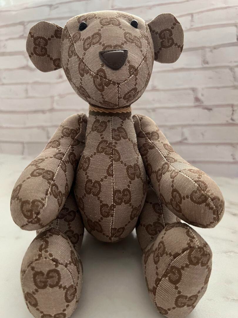 GUCCI GG Pattern Monogram Teddy Bear Beige Canvas Plush Doll GUCCI GG Pattern Monogram Teddy Bear Beige Canvas Plush Doll