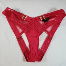 Honey Birdette Linda C Large Raspberry Red Open Back Brief Panty Strappy