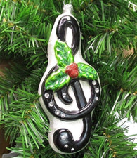 Musical Holiday Treble Clef Glass Christmas Ornament 6" Music