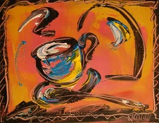 BLUE CUP  ABSTRACT  IMPRESSIONIST LARGE ORIGINAL  CANVAS PAINTING - Cscyy