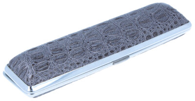 Kleines, schmales Hartschalen-Etui mit Kunstlederbezug im Krokodil-Design - NEU