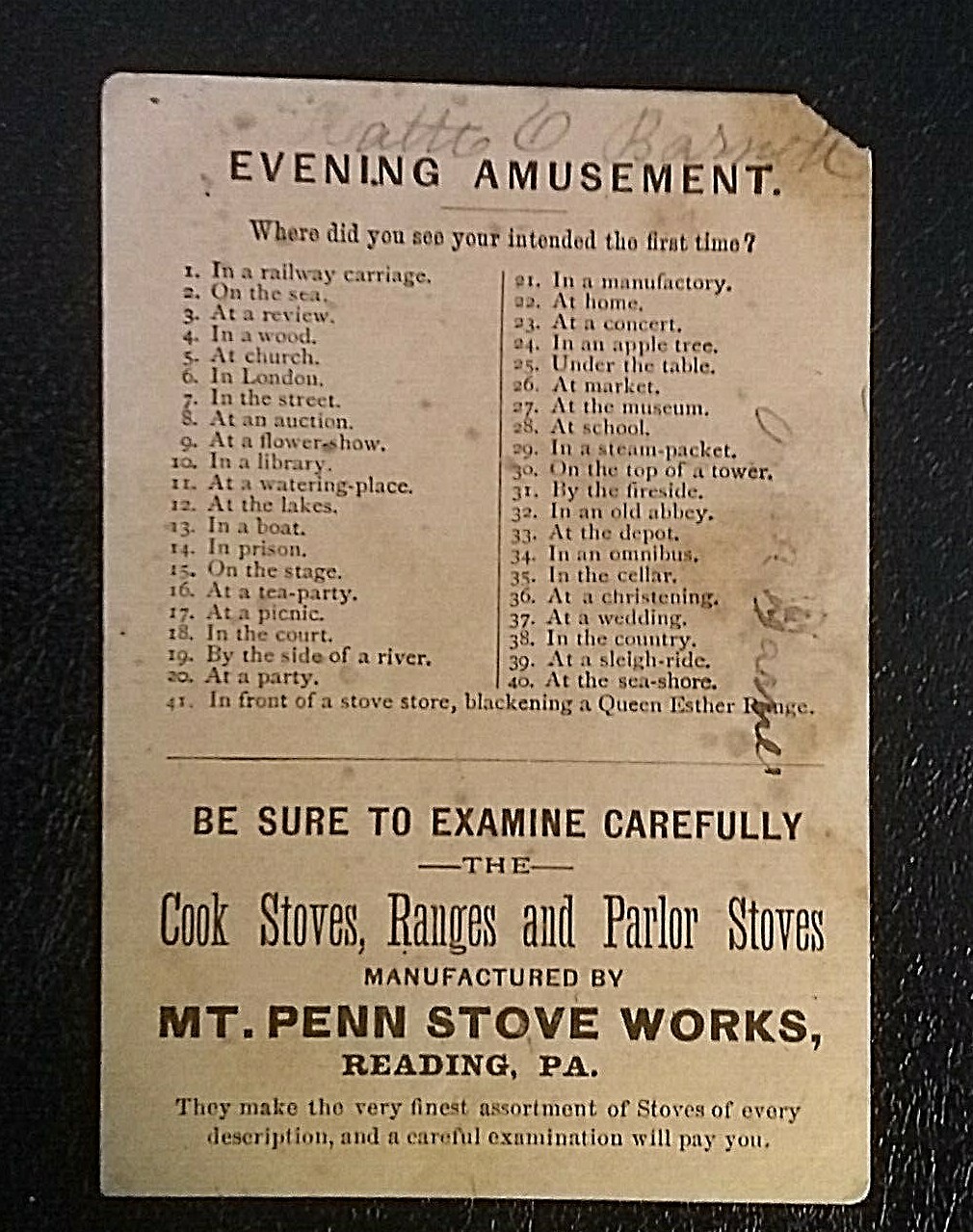 Victorian 18761901 Advertising Cards Mt. Penn Stove Works. eBay